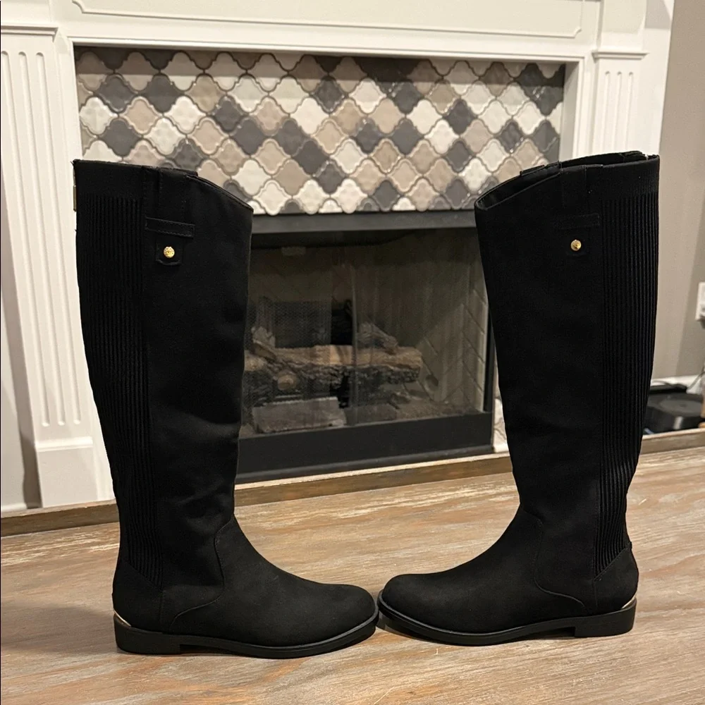 Kenneth Cole Wind Stretch Riding‎ Boots Black Suede Size 5 Classic Tall Boot